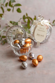 Pote de esfera de vidro com Tampa de Coelho e ovinhos