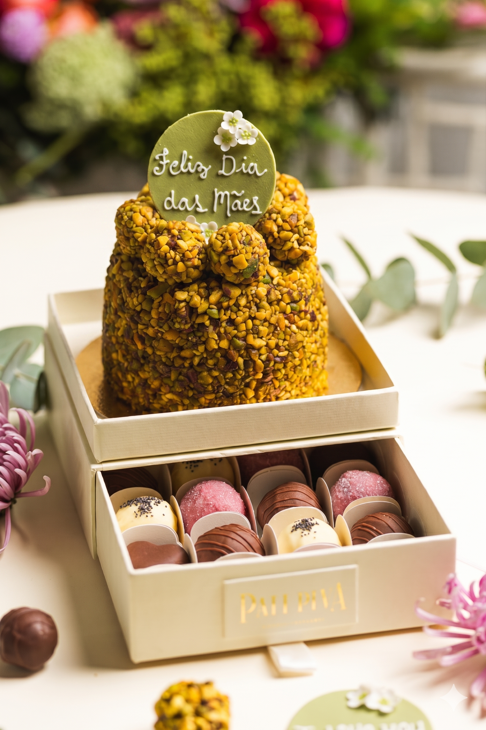 Kit Especial dia das Mães - Bolo de pistache e docinhos