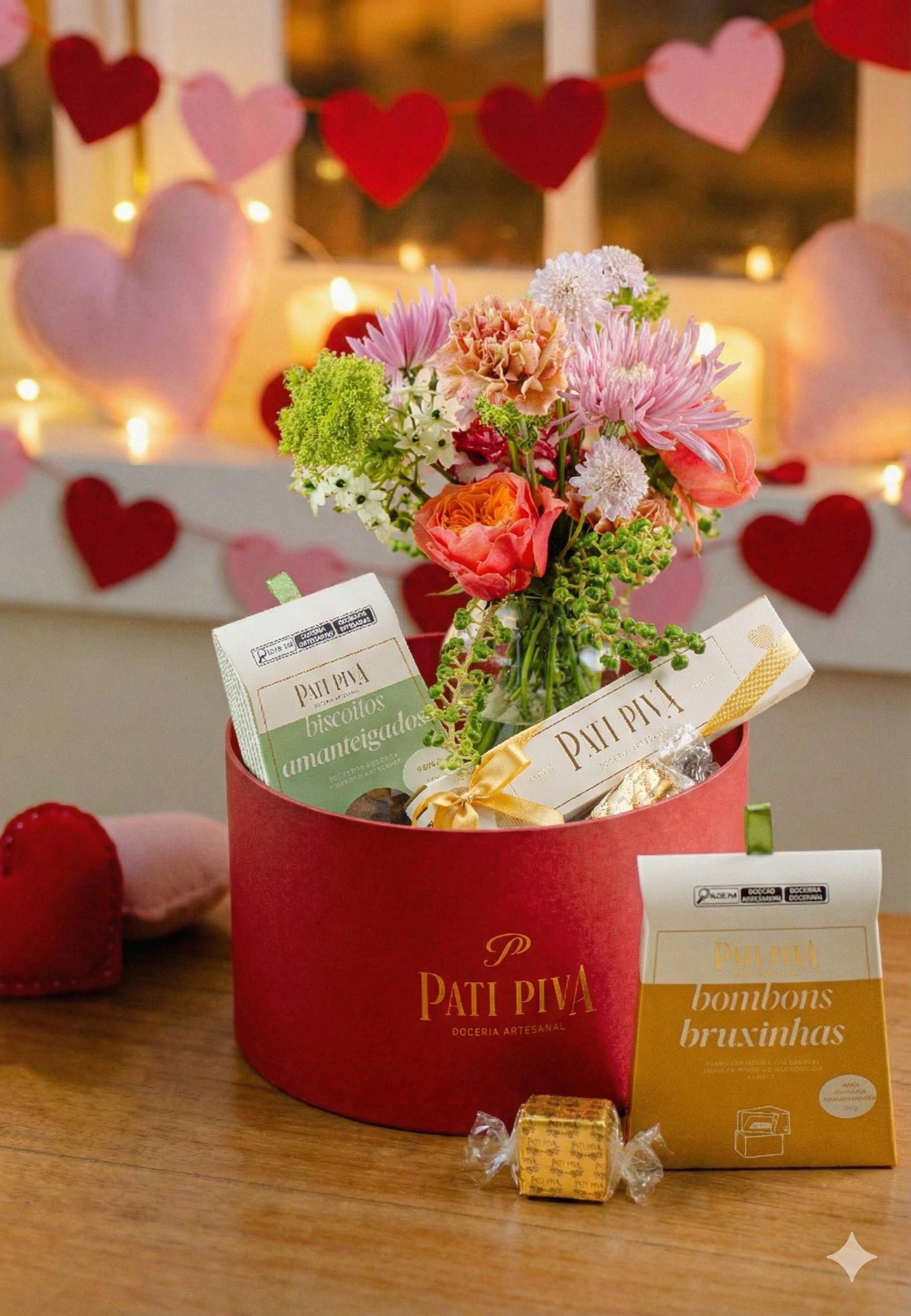 Cesta Redonda Vermelha - Valentine's Day