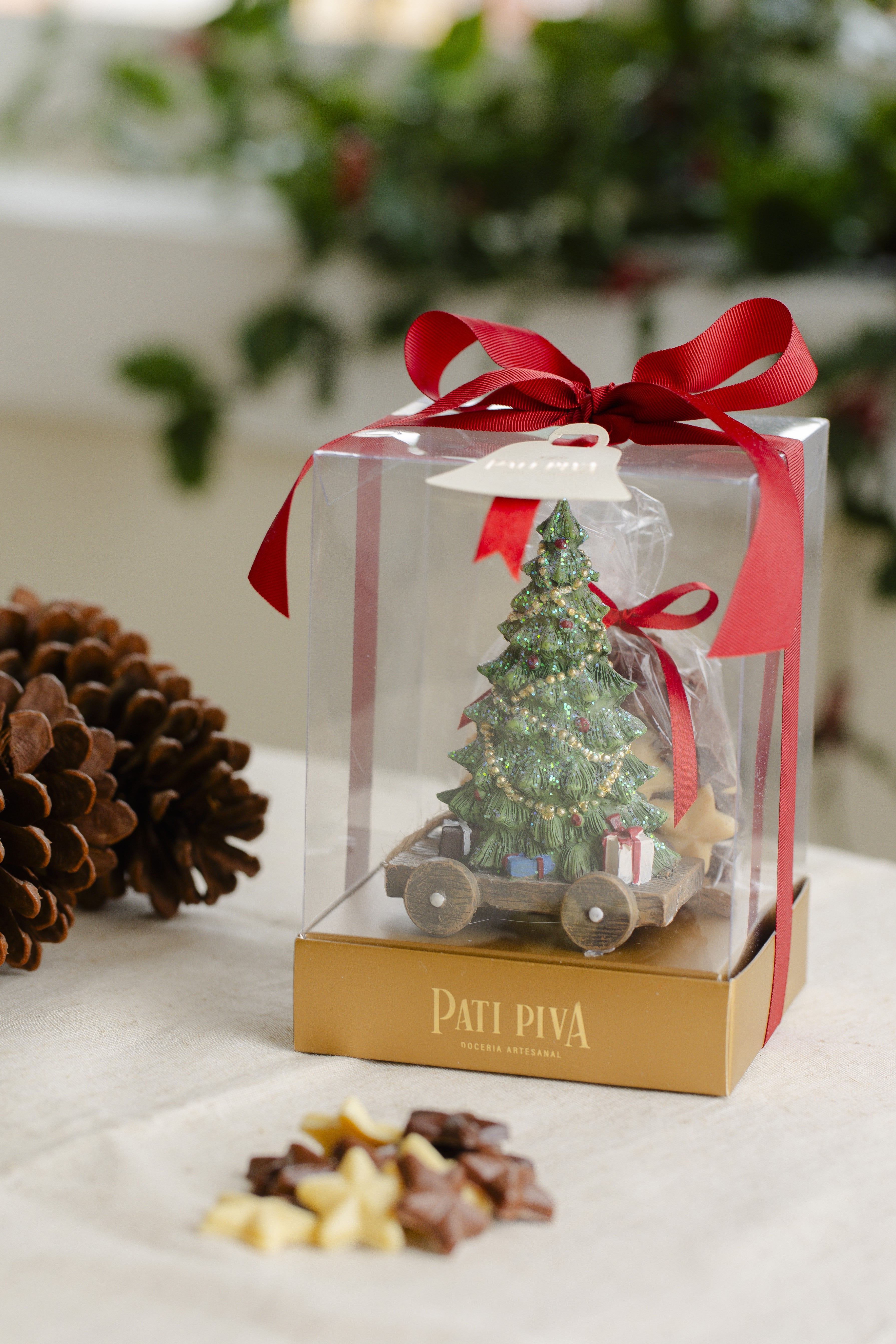 Enfeite Natal Carrinho com Árvore