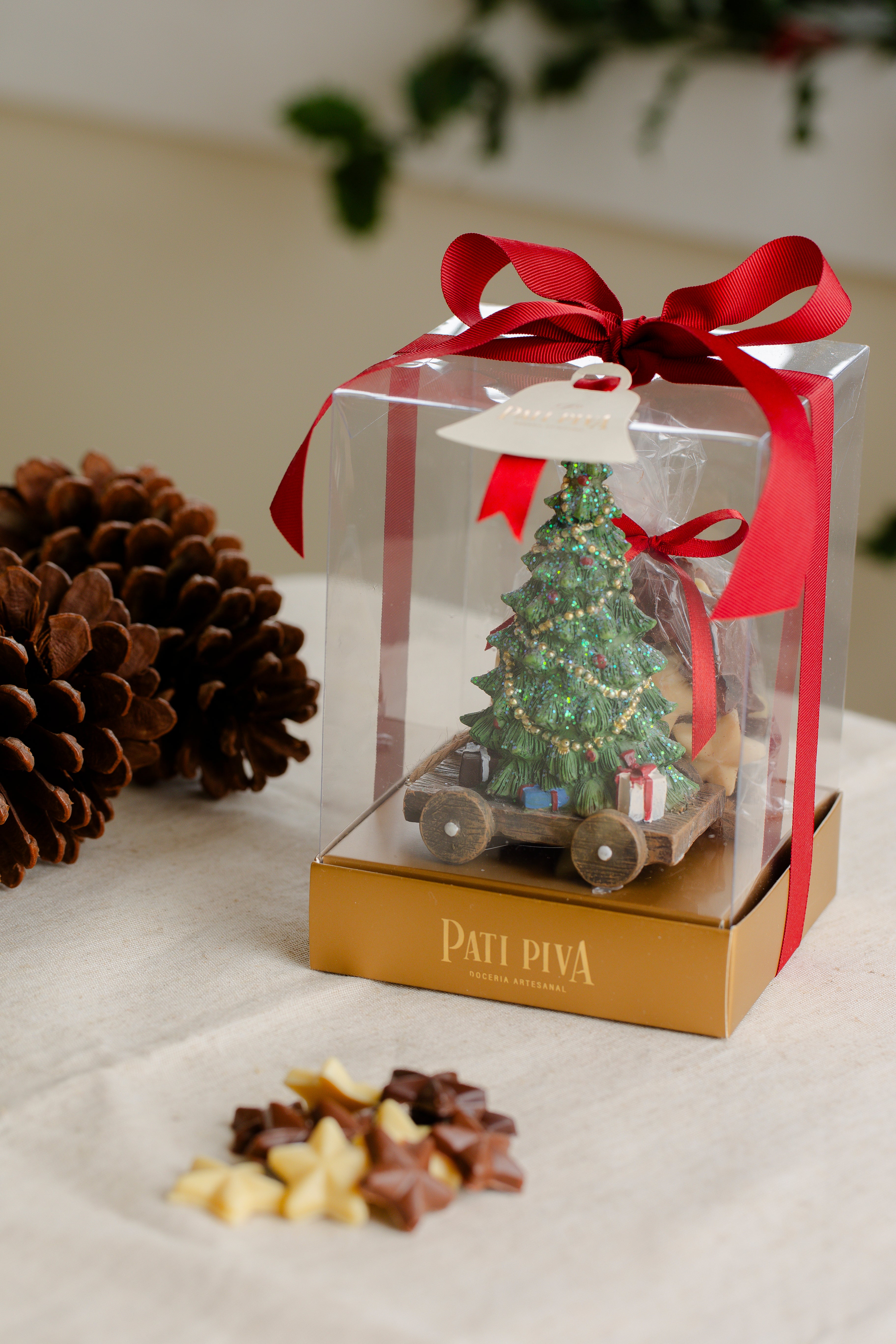 Enfeite Natal Carrinho com Árvore