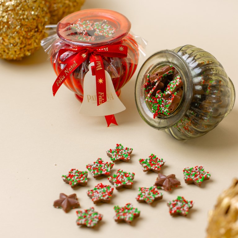 Vasinho de Natal Verde - Com Estrelas de Chocolate